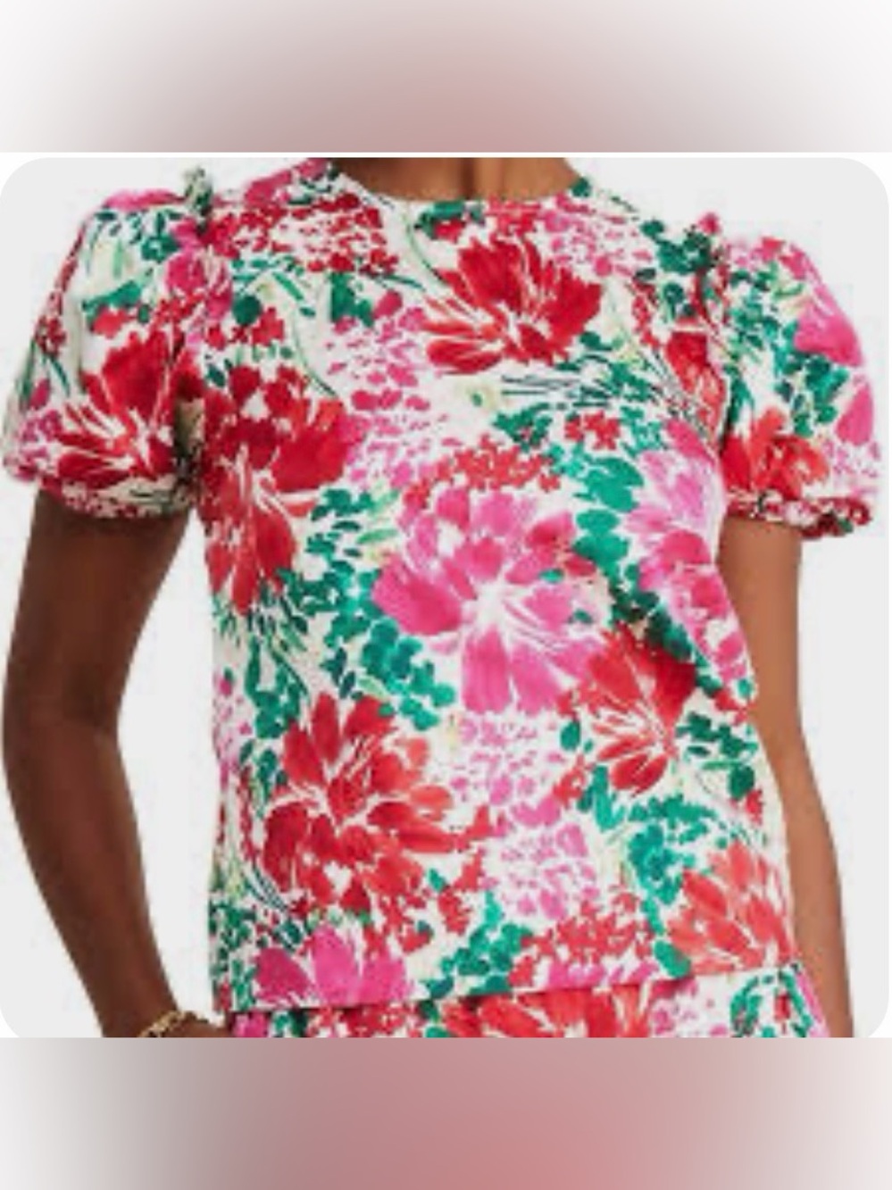 Vineyard Vines Pink, Red & Green Floral Puff-Sleeve Tee